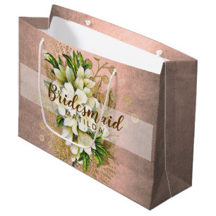 Elegant pretty copper rose gold floral bridesmaid large gift bag