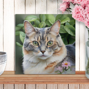 Elegant Pretty Dilute Tortoiseshell Cat In Garden Tile