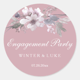 Elegant Pretty Dusty Pink Floral Engagement Party Classic Round Sticker