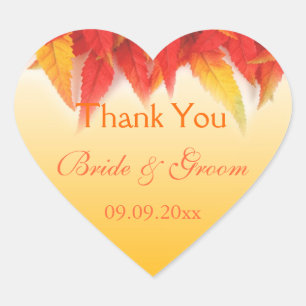 Elegant, pretty fall wedding favour thank you heart sticker
