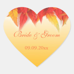 Elegant, pretty fall wedding heart sticker