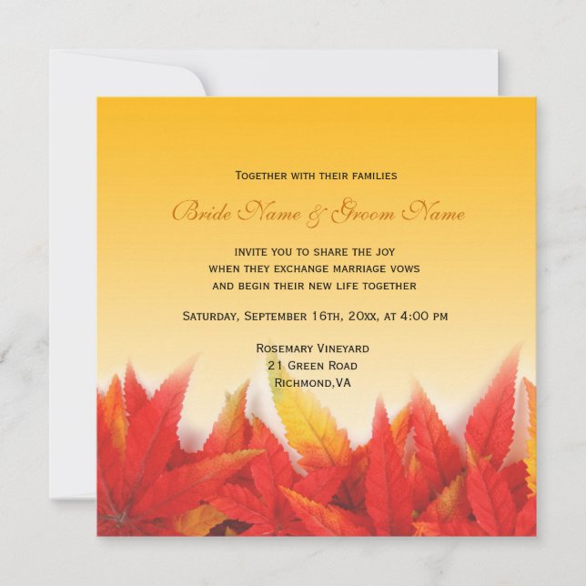 Elegant, pretty fall wedding invitations (Front)