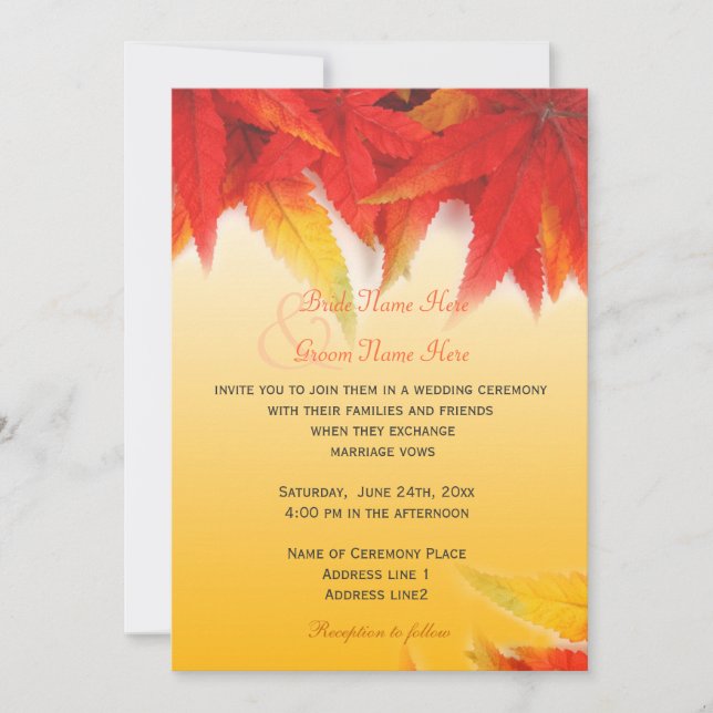 Elegant, pretty fall wedding invitations (Front)