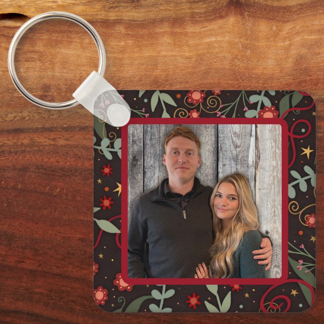 Elegant Pretty Floral Photo Names Inspirivity  Key Ring (Front)