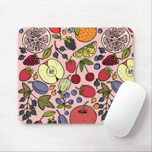 Elegant Pretty fruit pattern Watercolor l Pink Mouse Mat