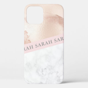 Elegant pretty geometric rose gold pink marble iPhone 12 case