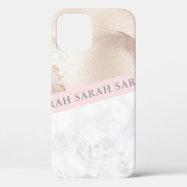 Elegant pretty geometric rose gold pink marble Case-Mate iPhone case (Back)