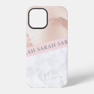 Elegant pretty geometric rose gold pink marble iPhone 12 case