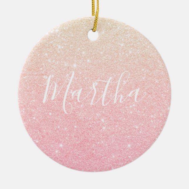 Elegant pretty girly gradient rose gold glitter ceramic tree decoration (Front)