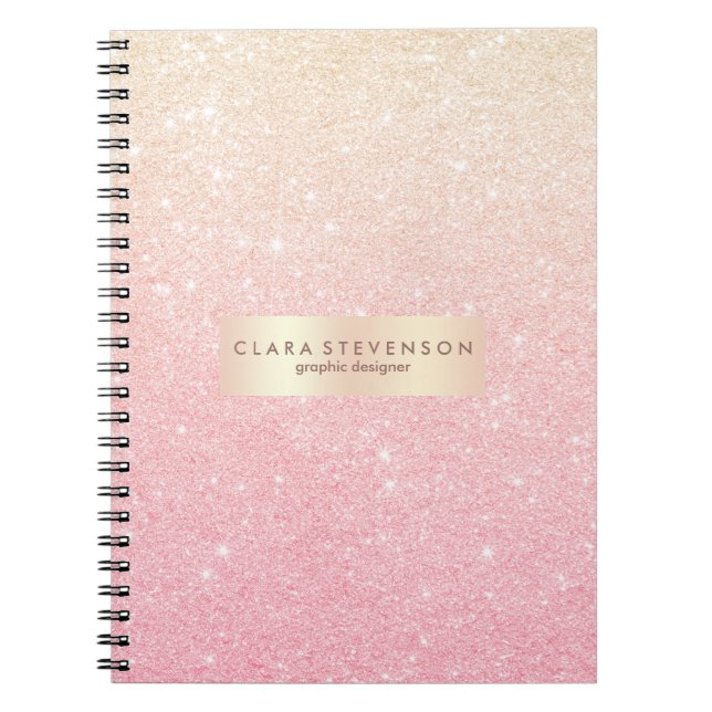 Elegant pretty girly gradient rose gold glitter notebook (Front)