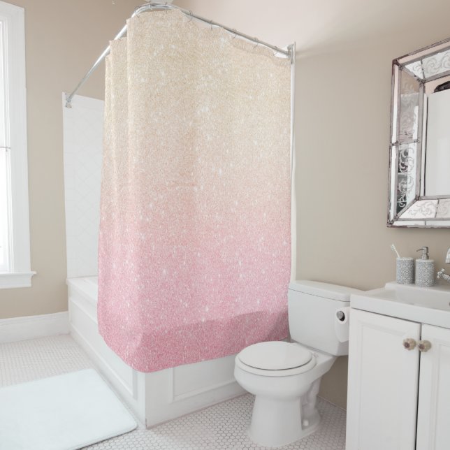 Elegant pretty girly gradient rose gold glitter shower curtain (In Situ)