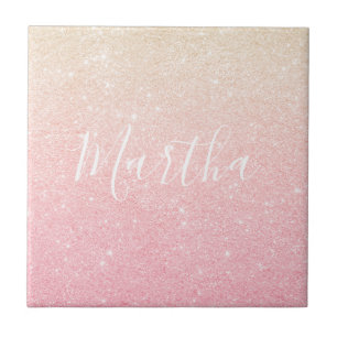 Elegant pretty girly gradient rose gold glitter tile