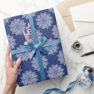 Elegant pretty girly navy blue mandala pattern wrapping paper