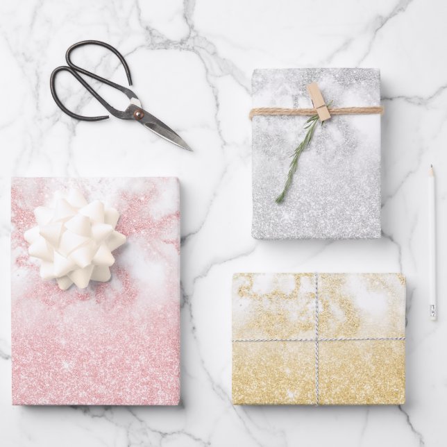 Elegant pretty gradient glitter marble wrapping paper sheet (Front)