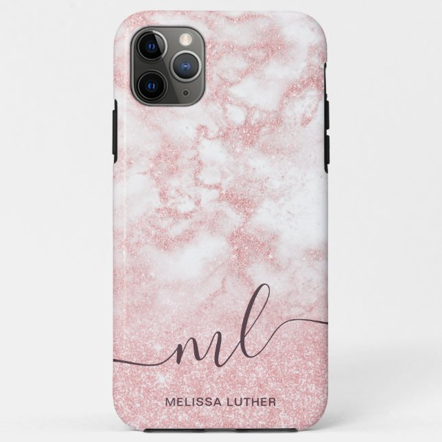 Elegant pretty gradient rose gold glitter marble Case-Mate iPhone case (Back)