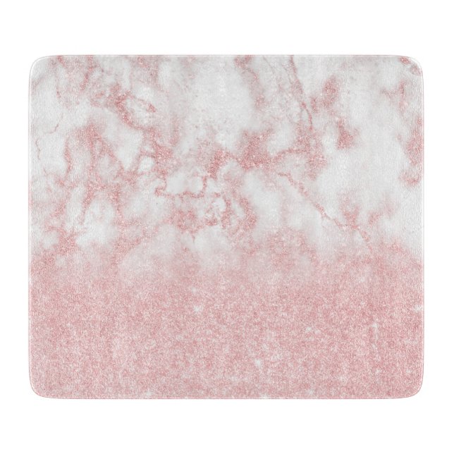 Elegant pretty gradient rose gold glitter marble cutting board (Front)