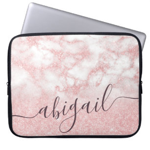 Elegant pretty gradient rose gold glitter marble laptop sleeve
