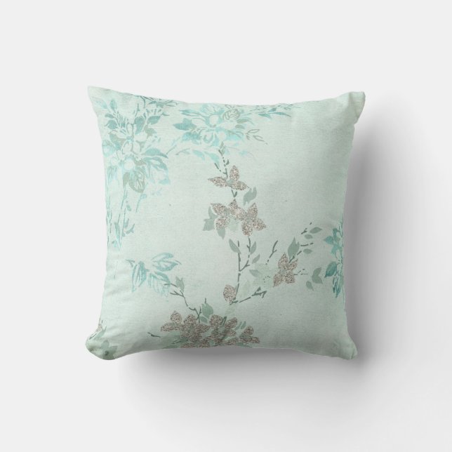 ELEGANT PRETTY LIGHT BLUE FLORAL CUSHION (Front)