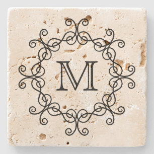 Elegant pretty monogram stone coaster