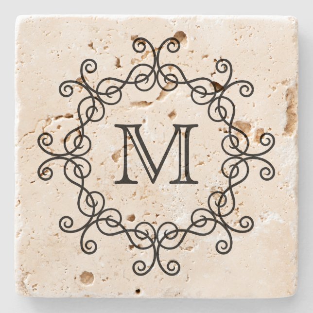 Elegant pretty monogram stone coaster (Front)