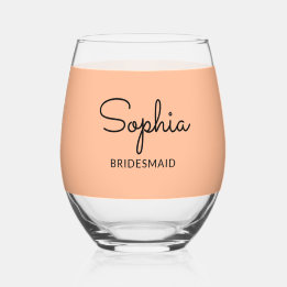 Elegant Pretty Peach Wedding Bridesmaid Keepsake Stemless Wine Glass