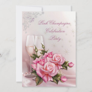 Elegant Pretty Pink Champagne Roses Birthday Party Invitation