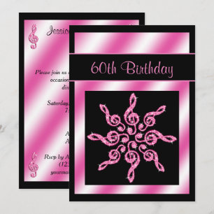 Elegant, Pretty Pink Circle Of Music 60th Birthday Invitation