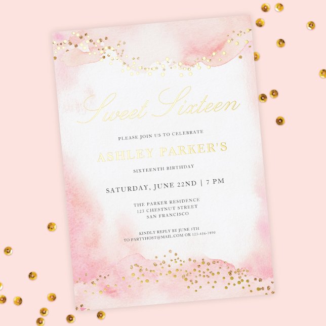 Elegant Pretty Pink Gold Glitter Sweet 16 Birthday (Creator Uploaded)