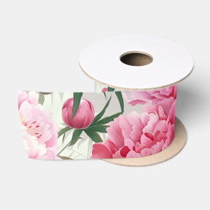 Elegant Pretty Pink Peonies Floral Holiday Satin Ribbon