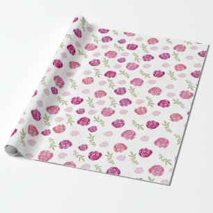 Elegant Pretty Pink & Purple Floral Roses Leaves Wrapping Paper