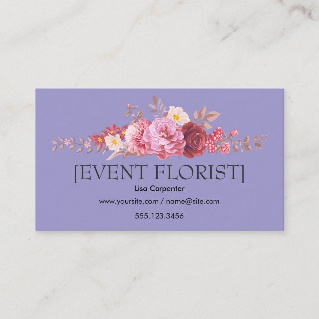 Elegant Pretty Pink Red Flower Arrangement Business Card (Front)
