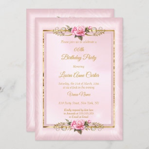 Elegant pretty pink rose Gold photo Birthday Party Invitation