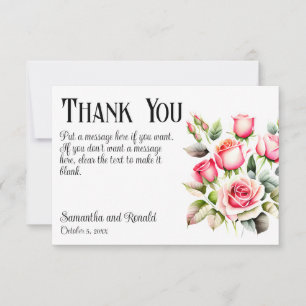 Elegant Pretty Pink Roses Wedding Thank You Card