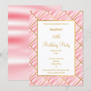 ELEGANT PRETTY PINK SATIN GOLD BIRTHDAY INVITATION