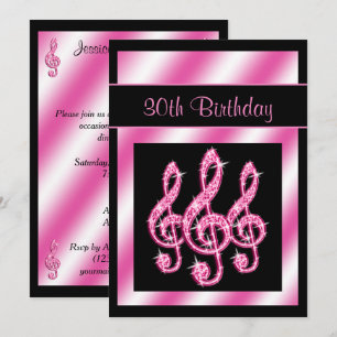 Elegant, Pretty Pink Treble Clefs 30th Birthday Invitation