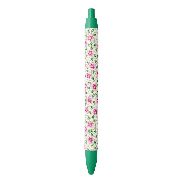 Elegant Pretty Pink Wedding Pattern Black Ink Pen (Front Vertical)