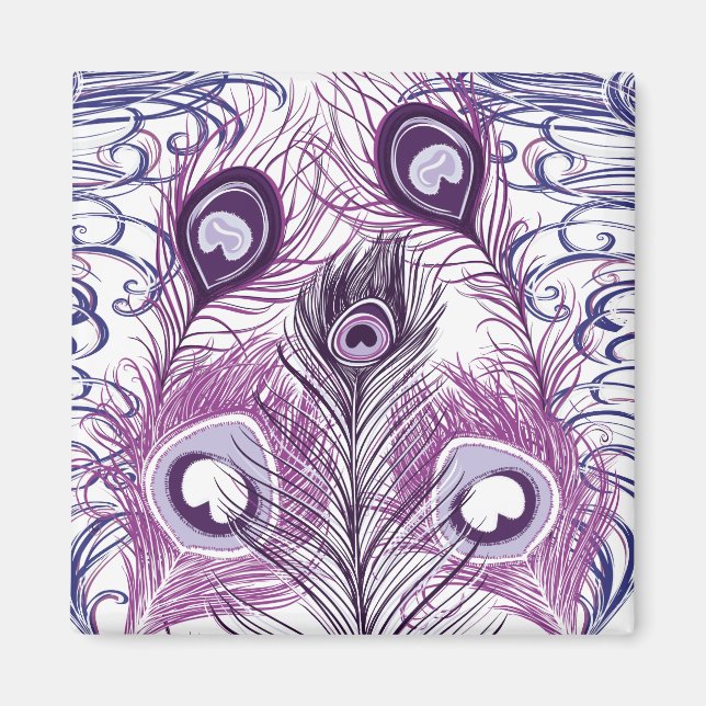 Elegant Pretty Purple Peacock Feathers Design Magnet (Front)