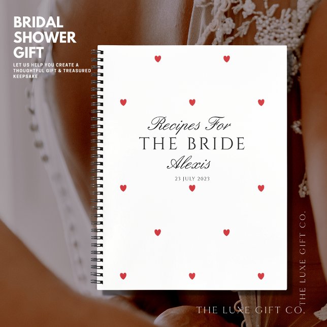 Elegant Pretty Red Hearts Bridal Shower Recipe Notebook (Creator Uploaded)