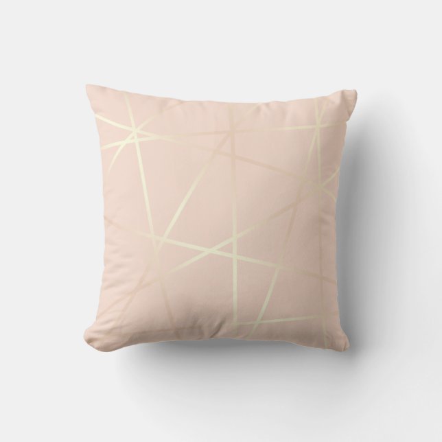 Elegant pretty rose gold & blush pink geometric cushion (Front)