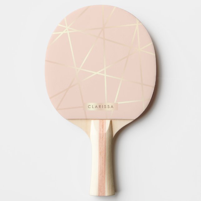 Elegant pretty rose gold & blush pink geometric ping pong paddle (Front)