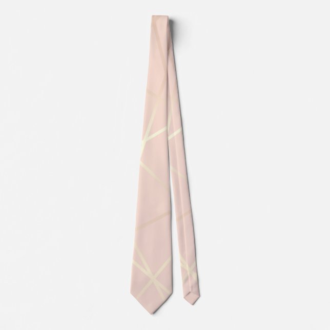 Elegant pretty rose gold & blush pink geometric tie (Front)