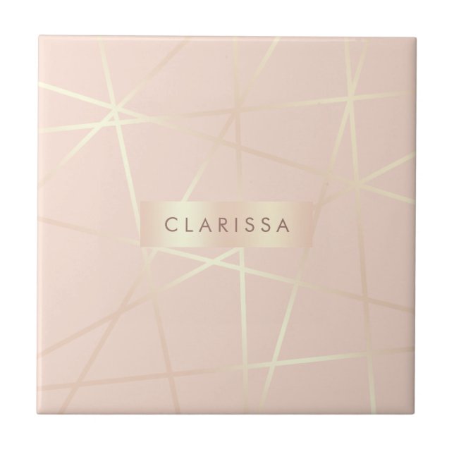 Elegant pretty rose gold & blush pink geometric tile (Front)