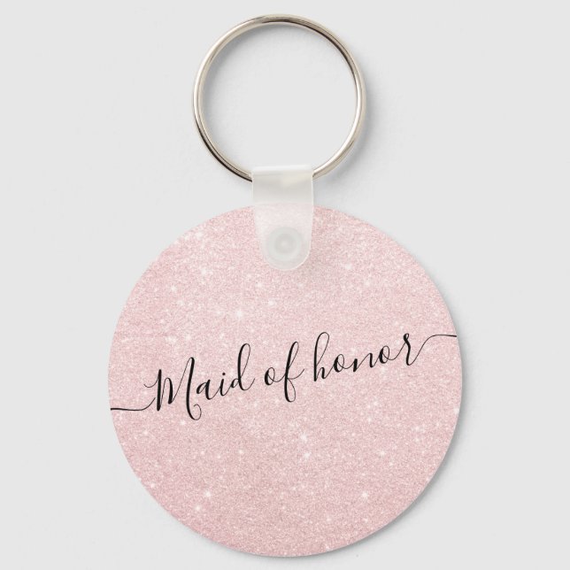 Elegant pretty rose gold glitter maid of honor key ring (Front)