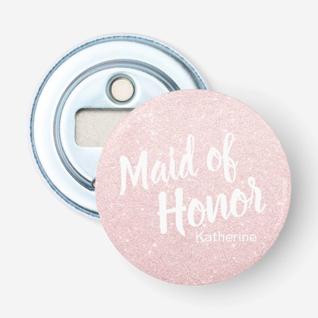 Elegant pretty rose gold glitter maid of honour bottle opener (Front)