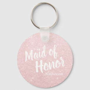 Elegant pretty rose gold glitter maid of honour key ring