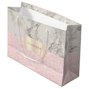 Elegant pretty rose gold glitter & white marble large gift bag