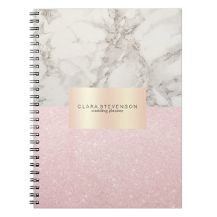 Elegant pretty rose gold glitter & white marble notebook