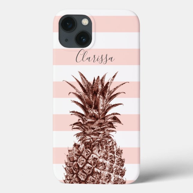 Elegant pretty rose gold pineapple & pink stripe Case-Mate iPhone case (Back)