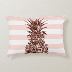 Elegant pretty rose gold pineapple & pink stripe decorative cushion