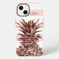 Elegant pretty rose gold pineapple & pink stripe